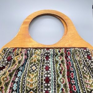 Vintage Hobo Bag with Wooden Handles